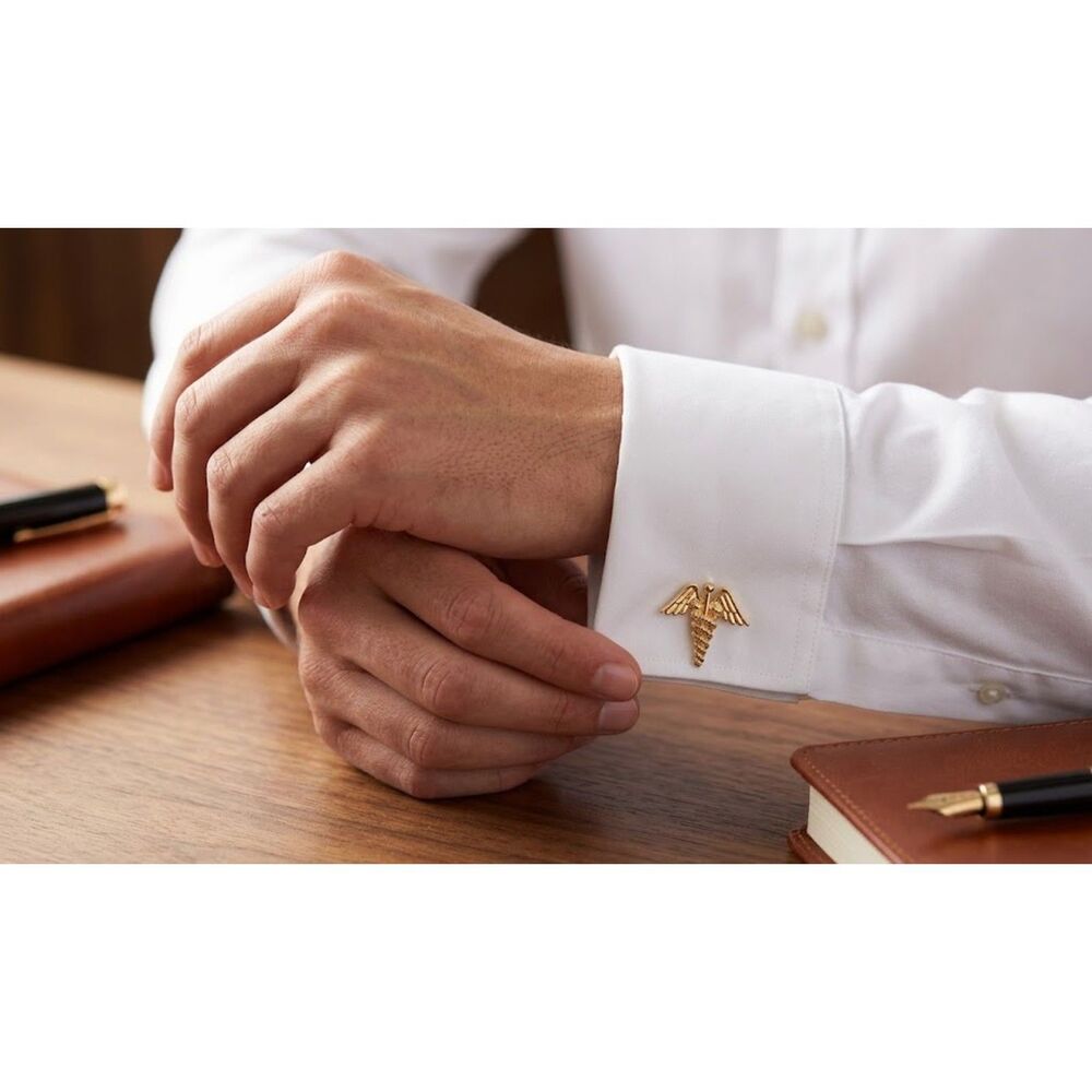 Vintage Sterling Silver Gold Tone Medical Caduceus Cufflinks 9gr